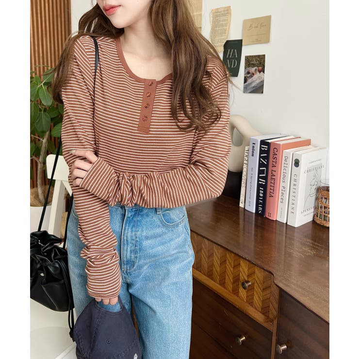 前後2WAY袖くしゅくしゅヘンリーネックボーダーロンT | moment+ | 詳細画像29 