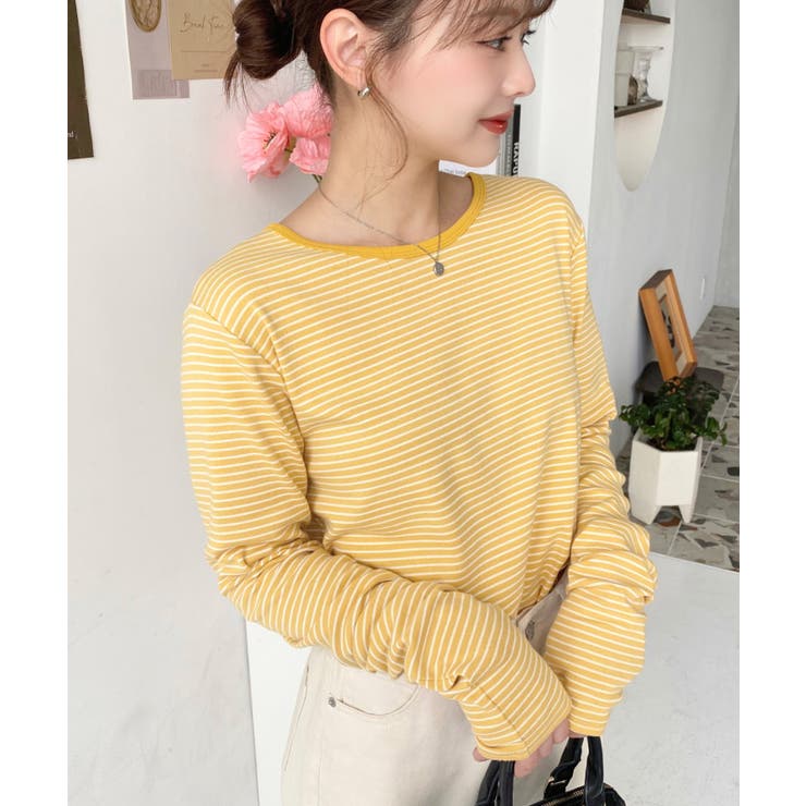 前後2WAY袖くしゅくしゅヘンリーネックボーダーロンT[品番