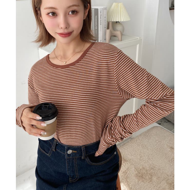 前後2WAY袖くしゅくしゅヘンリーネックボーダーロンT[品番