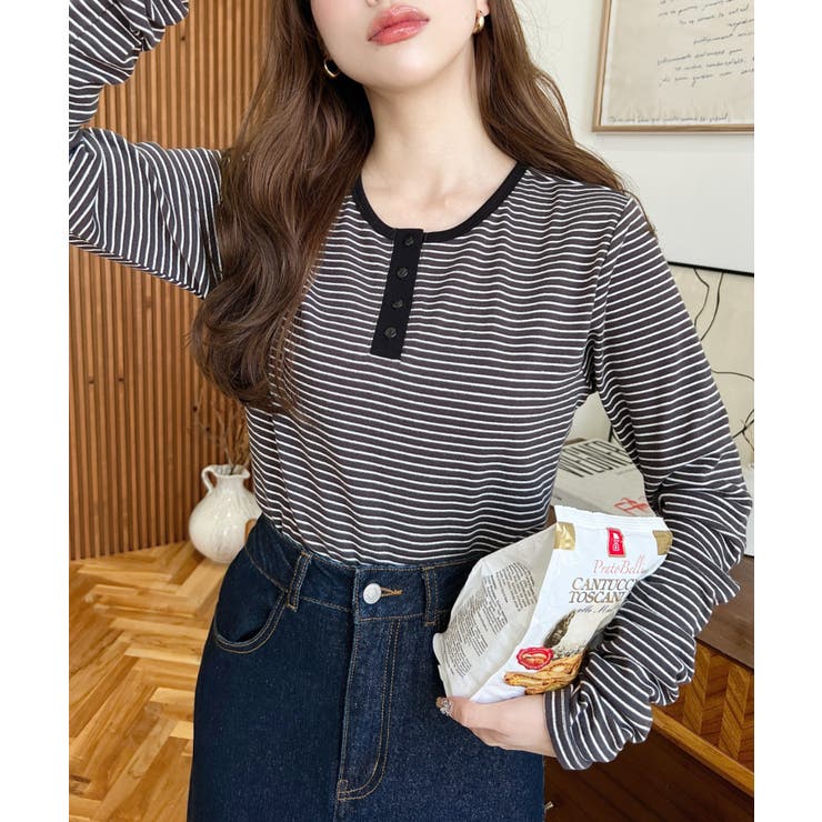 前後2WAY袖くしゅくしゅヘンリーネックボーダーロンT | moment+ | 詳細画像37 