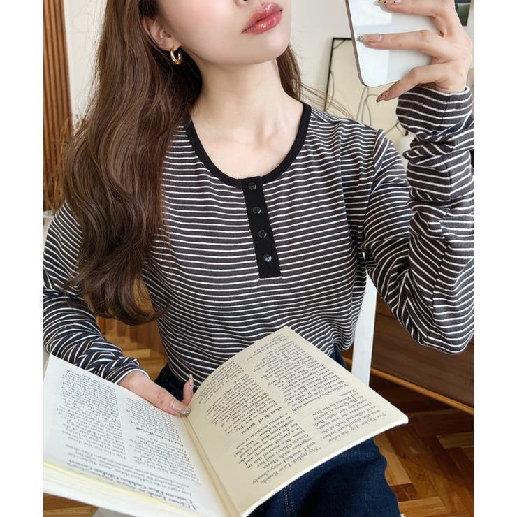 前後2WAY袖くしゅくしゅヘンリーネックボーダーロンT | moment+ | 詳細画像38 