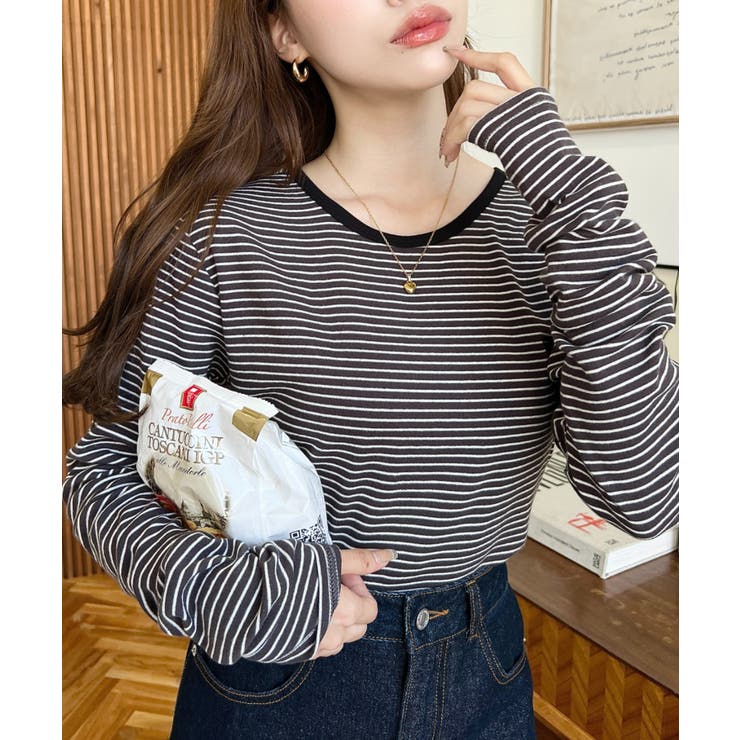 前後2WAY袖くしゅくしゅヘンリーネックボーダーロンT | moment+ | 詳細画像39 