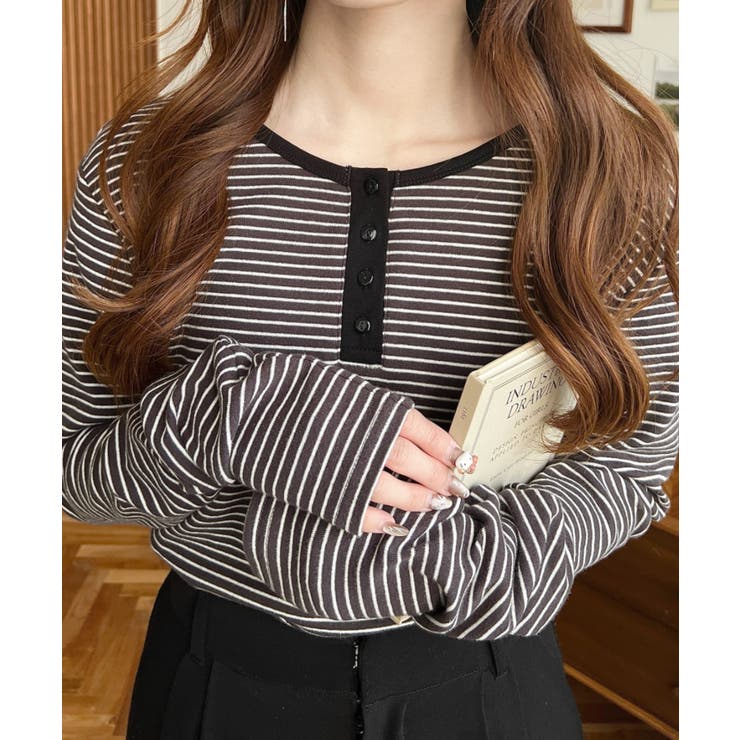 前後2WAY袖くしゅくしゅヘンリーネックボーダーロンT | moment+ | 詳細画像41 