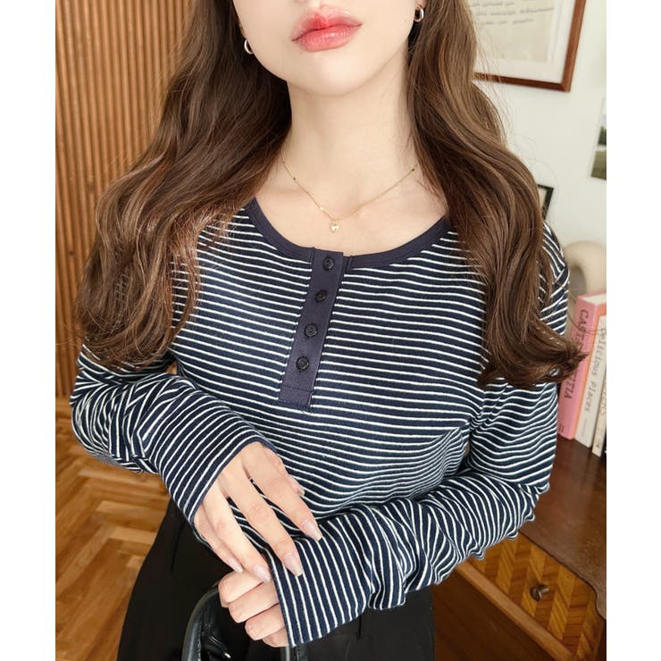 前後2WAY袖くしゅくしゅヘンリーネックボーダーロンT | moment+ | 詳細画像42 