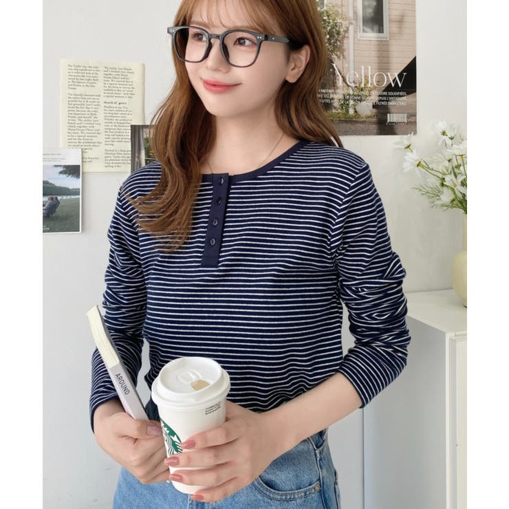 前後2WAY袖くしゅくしゅヘンリーネックボーダーロンT | moment+ | 詳細画像46 