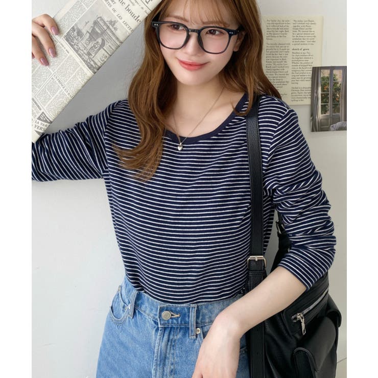 前後2WAY袖くしゅくしゅヘンリーネックボーダーロンT | moment+ | 詳細画像48 