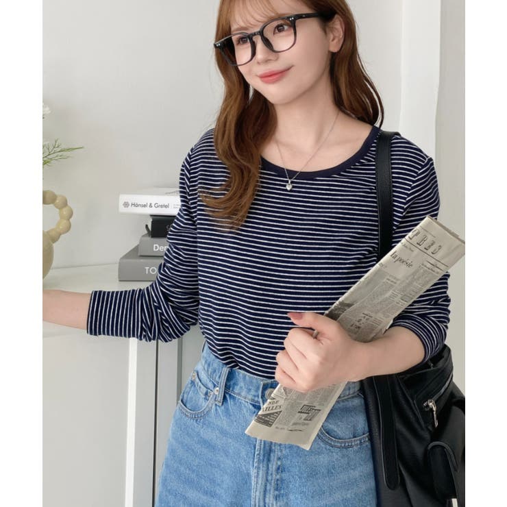 前後2WAY袖くしゅくしゅヘンリーネックボーダーロンT | moment+ | 詳細画像49 