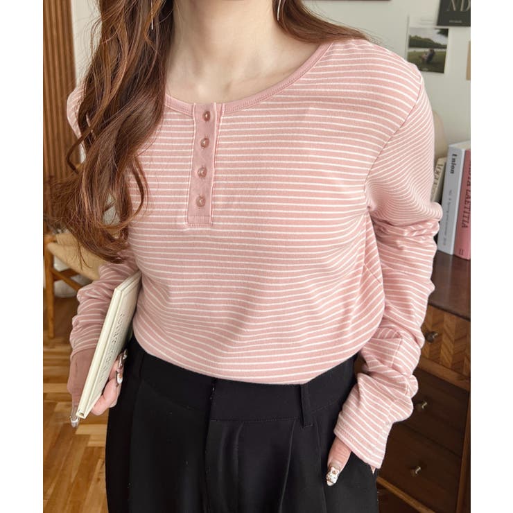 前後2WAY袖くしゅくしゅヘンリーネックボーダーロンT | moment+ | 詳細画像50 