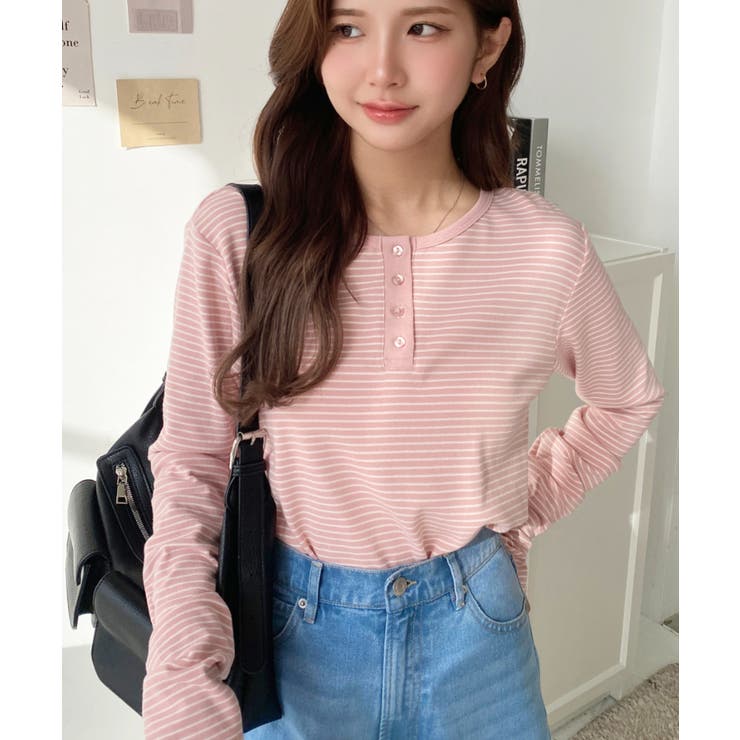 前後2WAY袖くしゅくしゅヘンリーネックボーダーロンT | moment+ | 詳細画像53 