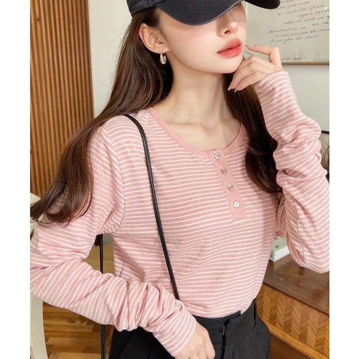 前後2WAY袖くしゅくしゅヘンリーネックボーダーロンT | moment+ | 詳細画像56 