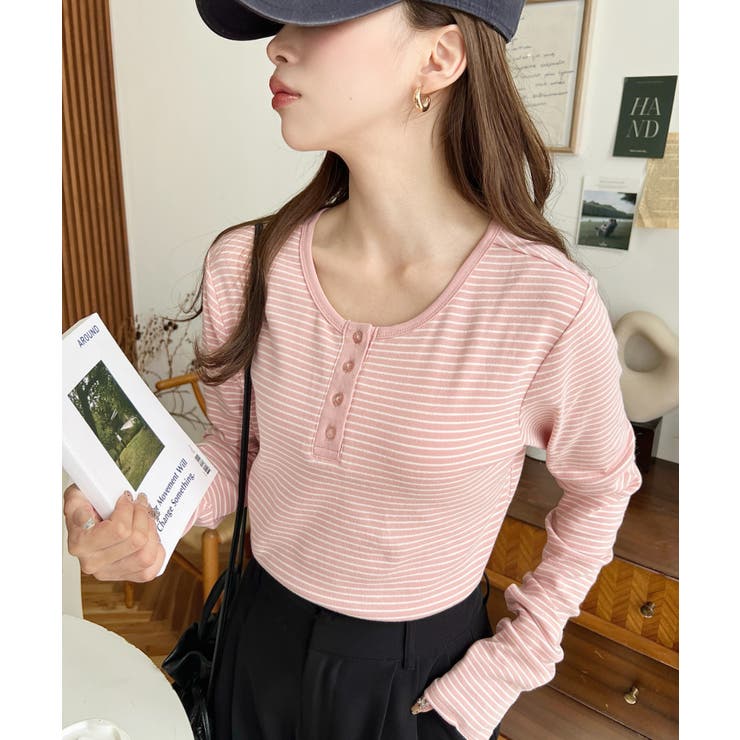 前後2WAY袖くしゅくしゅヘンリーネックボーダーロンT | moment+ | 詳細画像58 