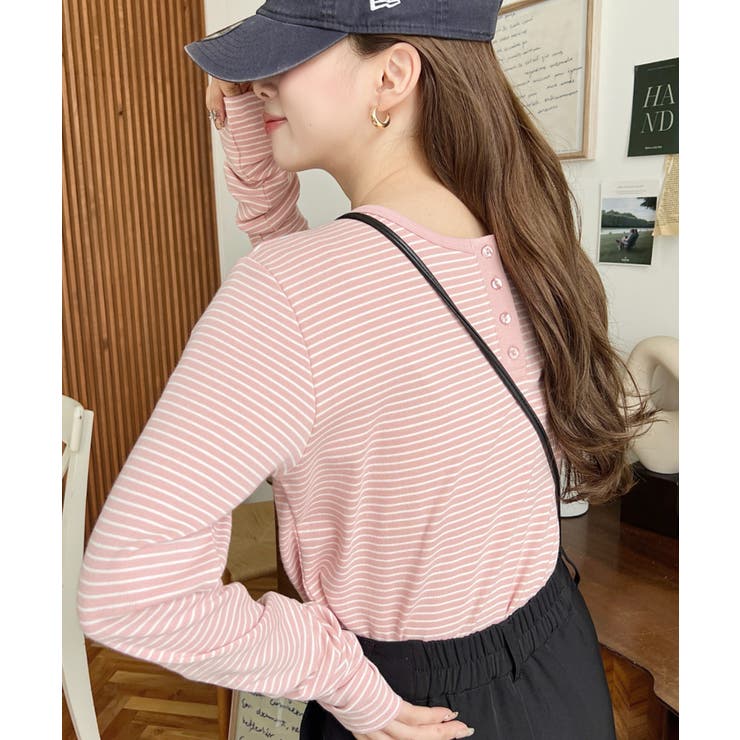 前後2WAY袖くしゅくしゅヘンリーネックボーダーロンT | moment+ | 詳細画像61 