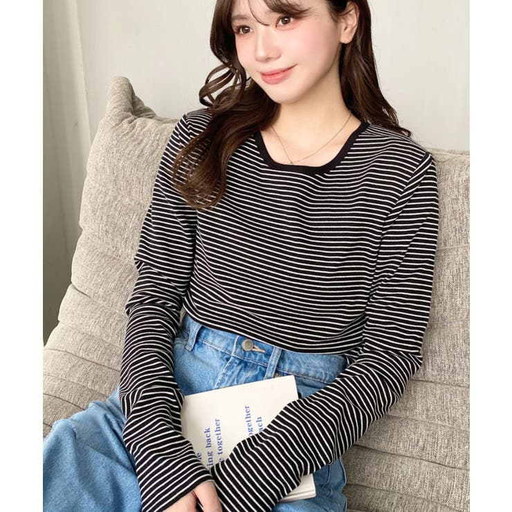 前後2WAY袖くしゅくしゅヘンリーネックボーダーロンT | moment+ | 詳細画像64 