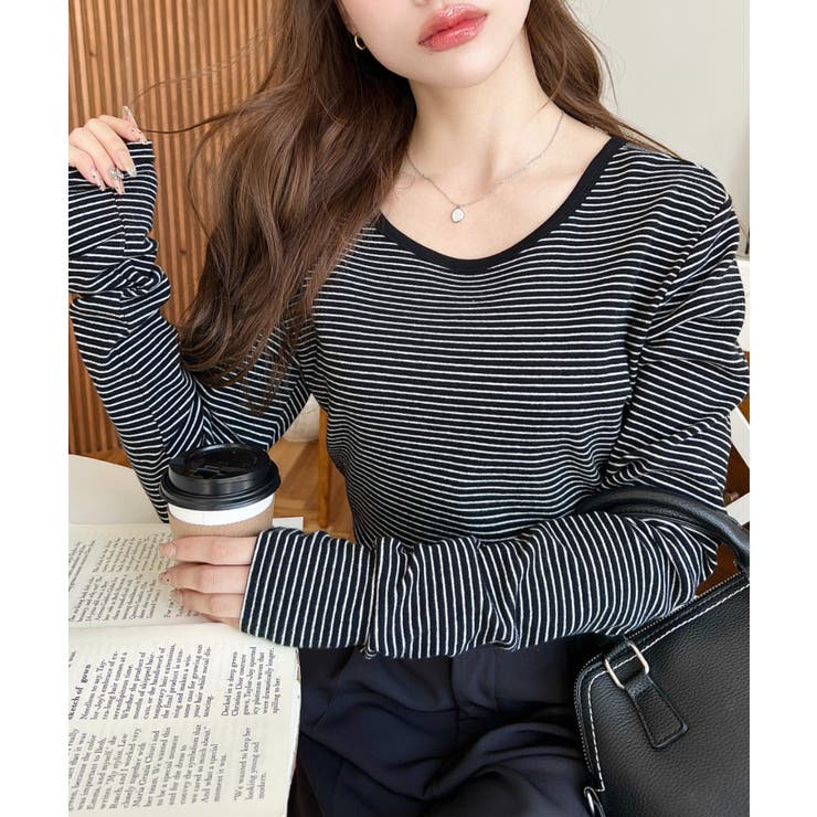 前後2WAY袖くしゅくしゅヘンリーネックボーダーロンT | moment+ | 詳細画像66 