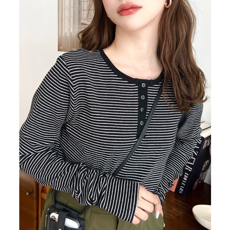 前後2WAY袖くしゅくしゅヘンリーネックボーダーロンT | moment+ | 詳細画像68 