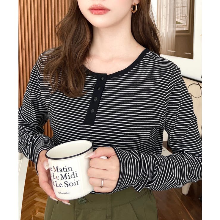 前後2WAY袖くしゅくしゅヘンリーネックボーダーロンT | moment+ | 詳細画像69 