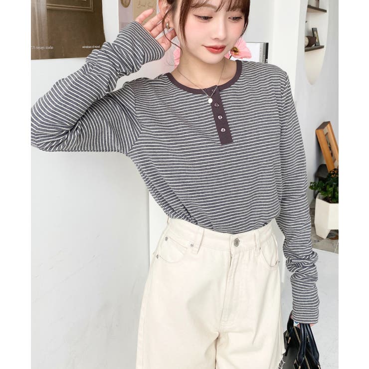 前後2WAY袖くしゅくしゅヘンリーネックボーダーロンT | moment+ | 詳細画像71 