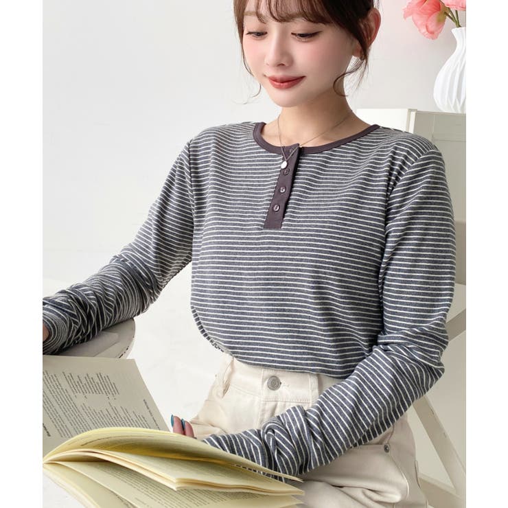 前後2WAY袖くしゅくしゅヘンリーネックボーダーロンT | moment+ | 詳細画像72 