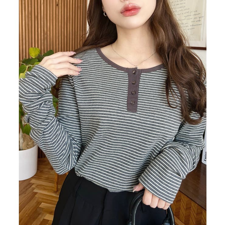 前後2WAY袖くしゅくしゅヘンリーネックボーダーロンT | moment+ | 詳細画像74 