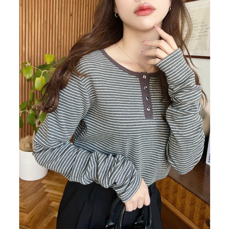 前後2WAY袖くしゅくしゅヘンリーネックボーダーロンT | moment+ | 詳細画像75 