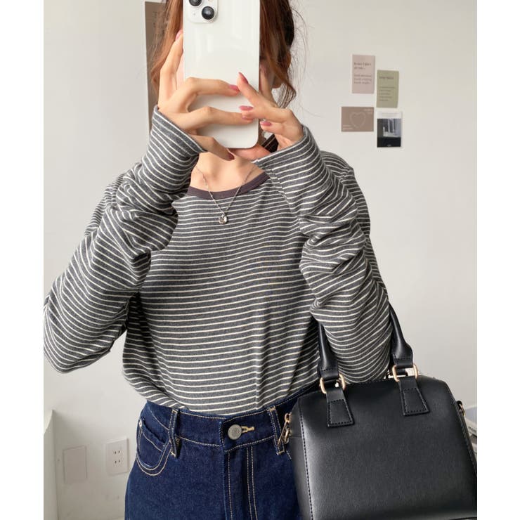 前後2WAY袖くしゅくしゅヘンリーネックボーダーロンT | moment+ | 詳細画像76 