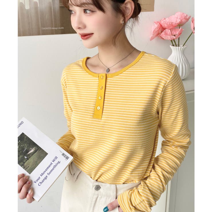 前後2WAY袖くしゅくしゅヘンリーネックボーダーロンT[品番