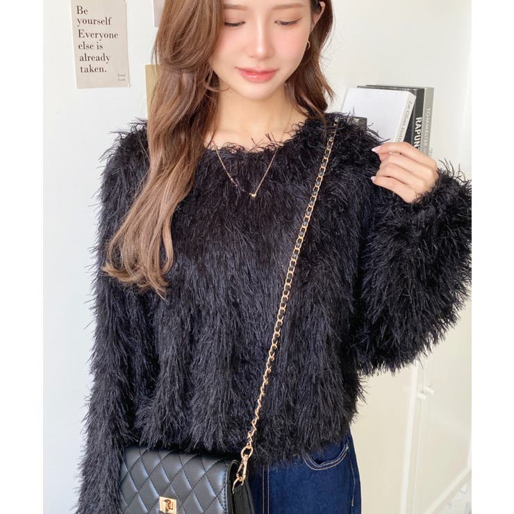 ブラック | 裾バルーンフリンジ長袖プルオーバー | moment+