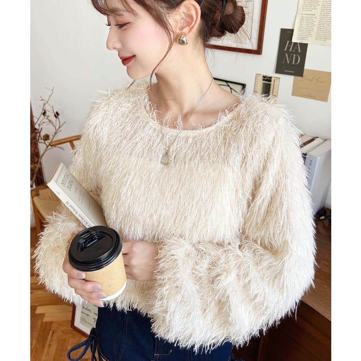 アイボリー | 裾バルーンフリンジ長袖プルオーバー | moment+