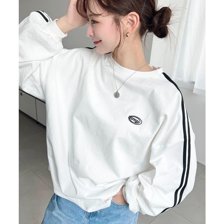 ワンポイント刺繍配色カラーライン入りロンT 綿100%天竺 | moment+ | 詳細画像23 