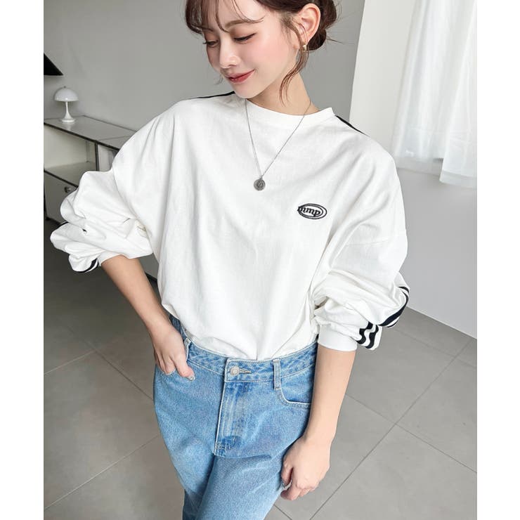 ワンポイント刺繍配色カラーライン入りロンT 綿100%天竺 | moment+ | 詳細画像25 