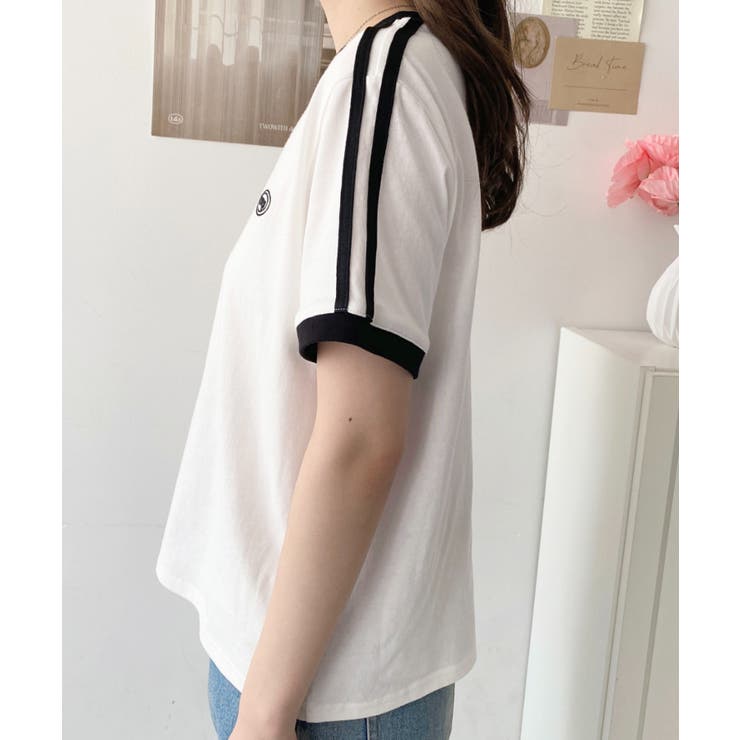 ワンポイント刺繍配色カラーライン半袖Tシャツ綿100％天竺. | moment+ | 詳細画像9 