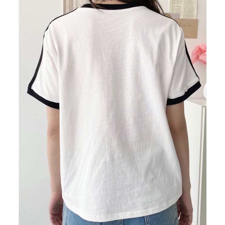 ワンポイント刺繍配色カラーライン半袖Tシャツ綿100％天竺. | moment+ | 詳細画像10 