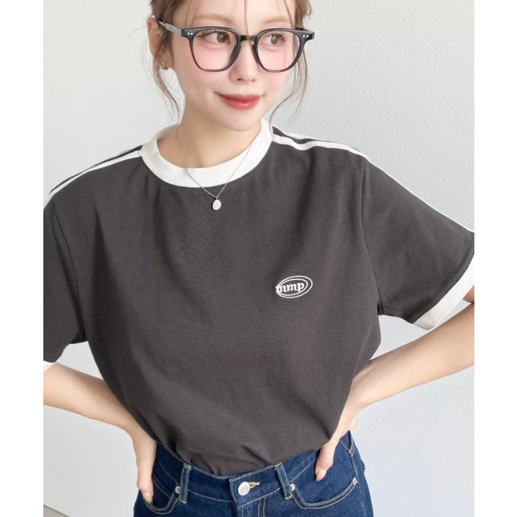 ワンポイント刺繍配色カラーライン半袖Tシャツ綿100％天竺. | moment+ | 詳細画像11 