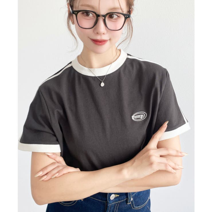 ワンポイント刺繍配色カラーライン半袖Tシャツ綿100％天竺. | moment+ | 詳細画像13 