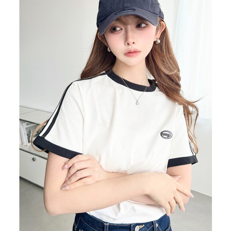 ワンポイント刺繍配色カラーライン半袖Tシャツ綿100％天竺. | moment+ | 詳細画像2 