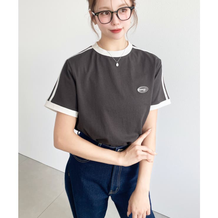 ワンポイント刺繍配色カラーライン半袖Tシャツ綿100％天竺. | moment+ | 詳細画像15 