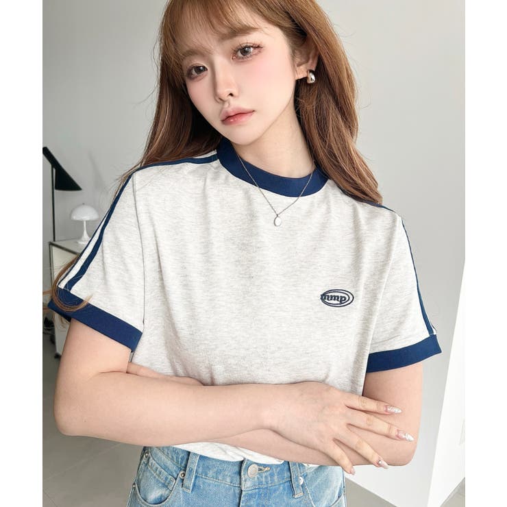 ワンポイント刺繍配色カラーライン半袖Tシャツ綿100％天竺. | moment+ | 詳細画像16 
