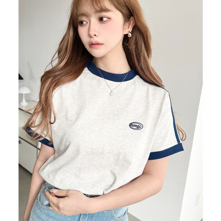 ワンポイント刺繍配色カラーライン半袖Tシャツ綿100％天竺. | moment+ | 詳細画像17 