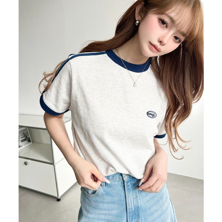 ワンポイント刺繍配色カラーライン半袖Tシャツ綿100％天竺. | moment+ | 詳細画像18 