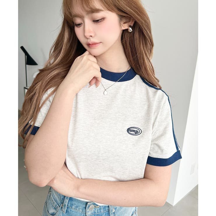 ワンポイント刺繍配色カラーライン半袖Tシャツ綿100％天竺. | moment+ | 詳細画像20 