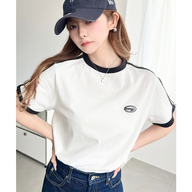 ワンポイント刺繍配色カラーライン半袖Tシャツ綿100％天竺. | moment+ | 詳細画像3 