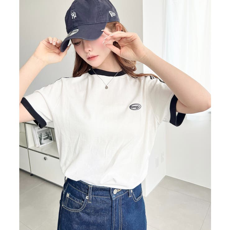 ワンポイント刺繍配色カラーライン半袖Tシャツ綿100％天竺. | moment+ | 詳細画像5 