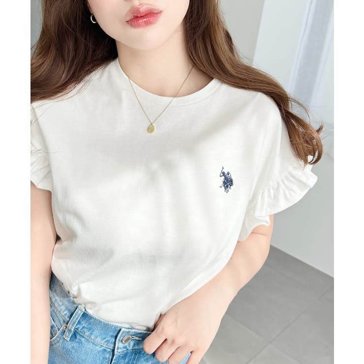 U.S.POLO ASSN.ワンポイント刺繍ショルダーフリル Tシャツ | moment+ | 詳細画像2 