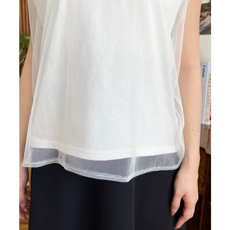 チュールレイヤードノースリーブTシャツ 綿100％天竺. | moment+ | 詳細画像8 