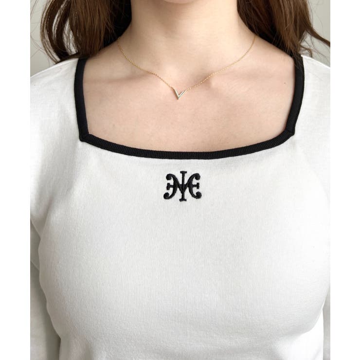 長袖スクエアネックフロントロゴ刺繍袖リボンプルオーバー 綿100％フライス | moment+ | 詳細画像11 