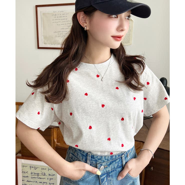 ハート刺繍半袖Tシャツ | moment+ | 詳細画像24 