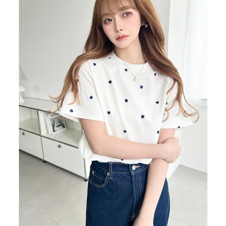 ハート刺繍半袖Tシャツ | moment+ | 詳細画像3 