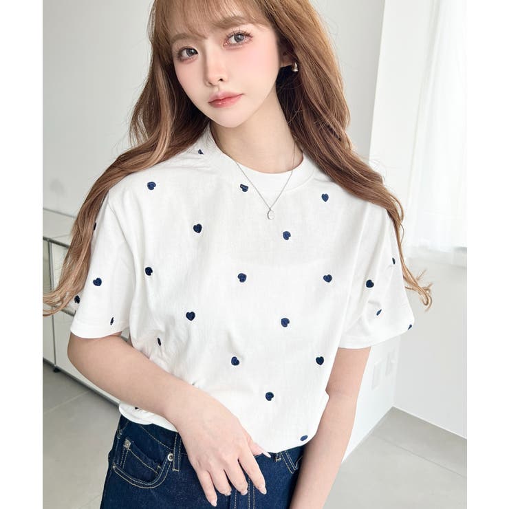 ハート刺繍半袖Tシャツ | moment+ | 詳細画像4 