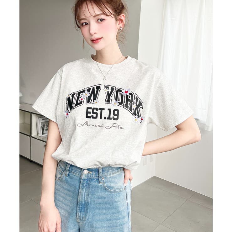 ロゴプリント＆フラワー刺繍Tシャツ 綿100%天竺 | moment+ | 詳細画像17 