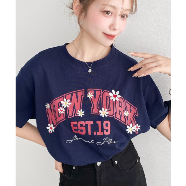 ロゴプリント＆フラワー刺繍Tシャツ 綿100%天竺 | moment+ | 詳細画像20 